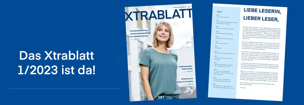 Grafik mit Titelseite und Inhaltsverzeichnis des Xtrablatt 1/2023