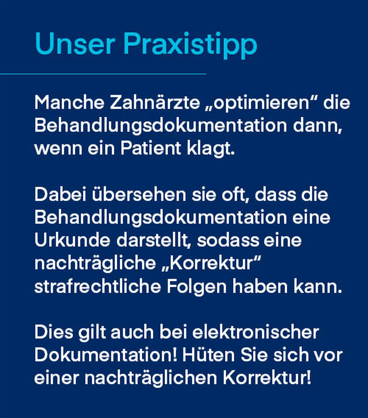 Praxistipp zur Dokumentation.